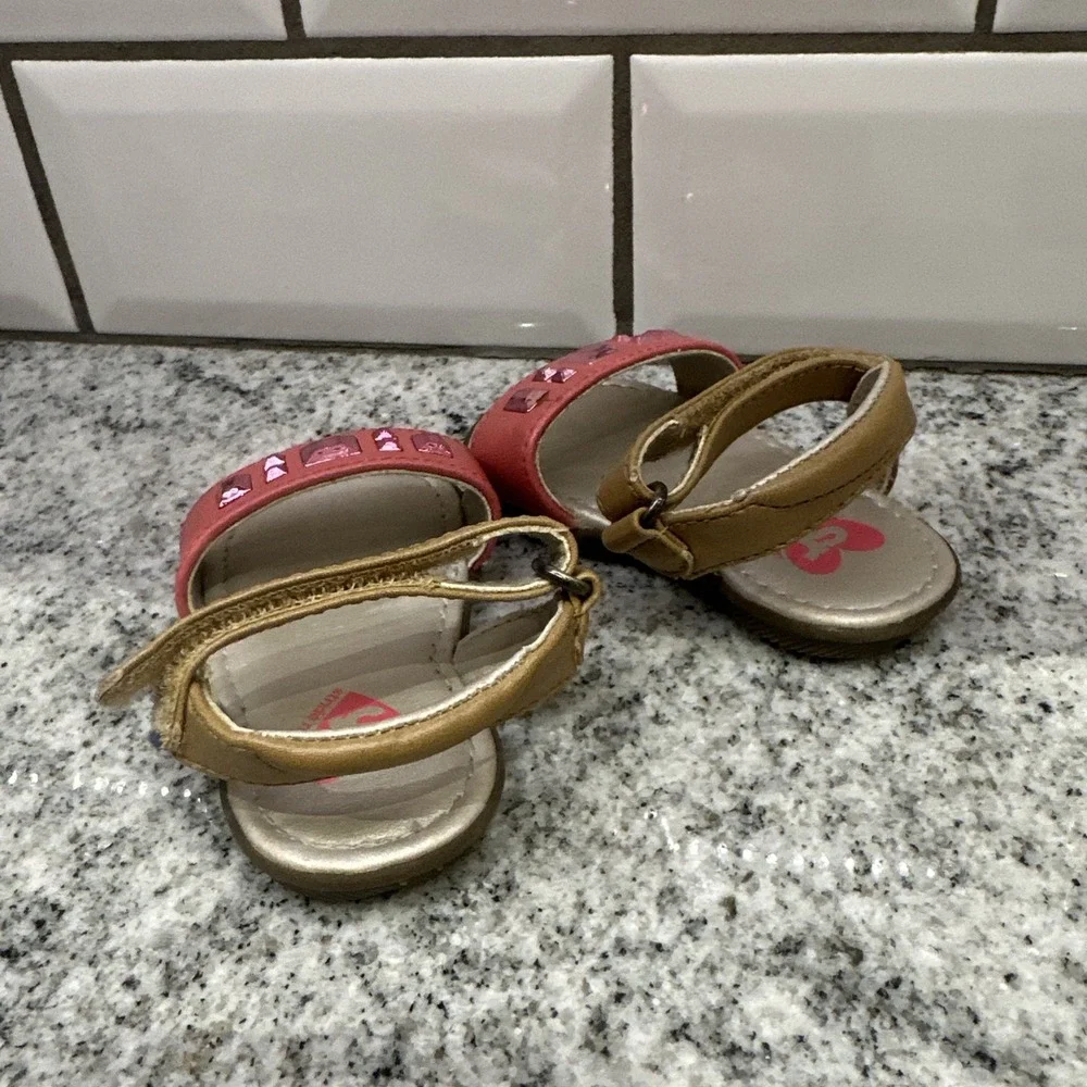 Stride Rite Girls Size 2 M Pink Linnea 55427 Ankle Strap Sandals Bling Light‎